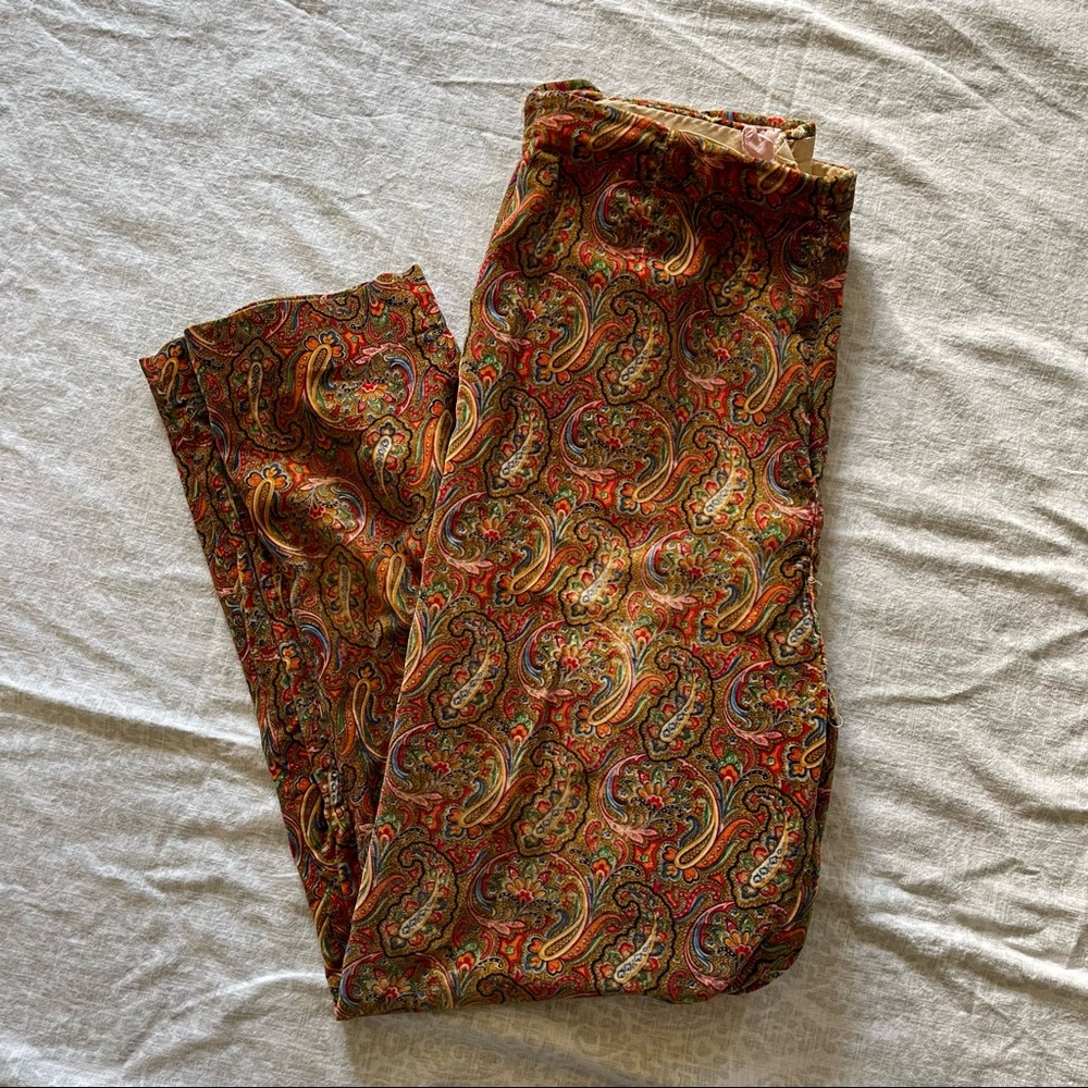 Multi Colored Vintage Velvet Paisley Print Trousers
